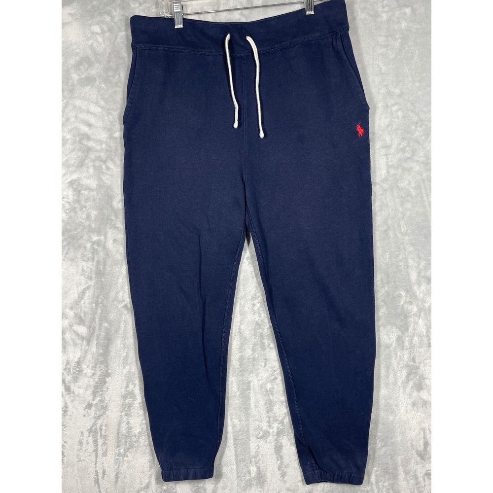 Polo Ralph Lauren Mens Navy Blue Fleece Jogger Sweatpants Red Pony Logo Large